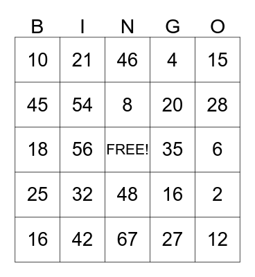 Multiplication Bingo Card