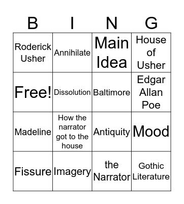 Fall of the House of Usher Bingo Card