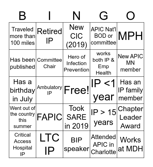 APIC Network Bingo Card