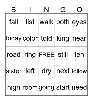 Zakiarah's Sight Word Bingo Card