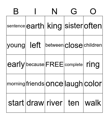 Yamiel's Sight Word Bingo Card