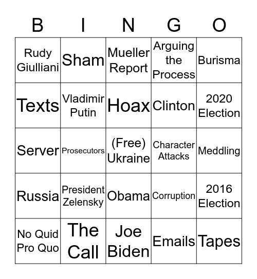 Impeachment Hearings Bingo Card