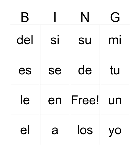 Palabras Frecuentes  Bingo Card
