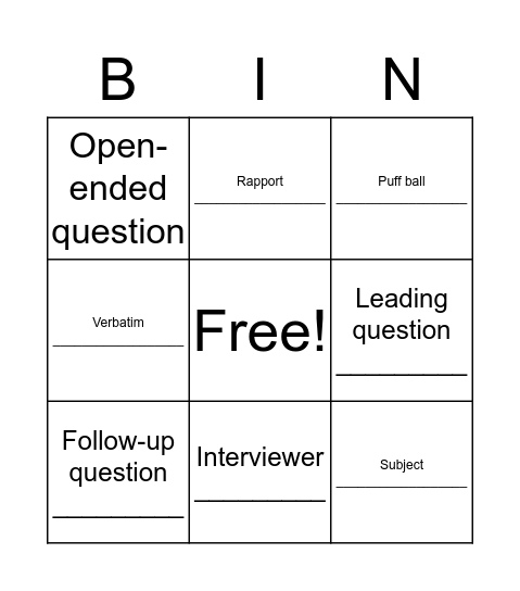 Chapter 6 Vocabulary Bingo Card