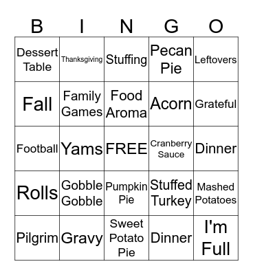 InfoArmor Thanksgiving Bingo Card