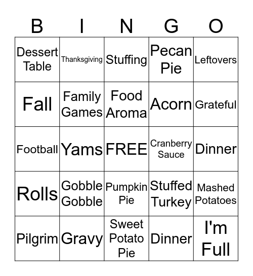 InfoArmor Thanksgiving Bingo Card