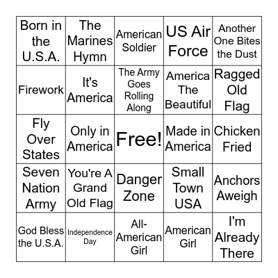 Cheers to the US OF A! Bingo Card