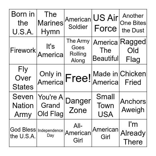 Cheers to the US OF A! Bingo Card