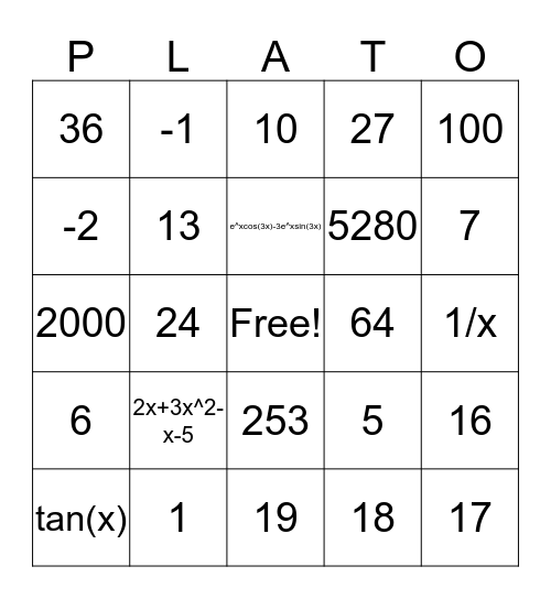 SMA PLATO Bingo Card