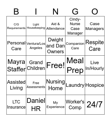 Home Helpers Home Care Bingo Card