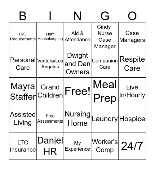 Home Helpers Home Care Bingo Card