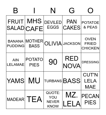 MRS. LELA MAE BASS BIRTHDAY BINGO Card