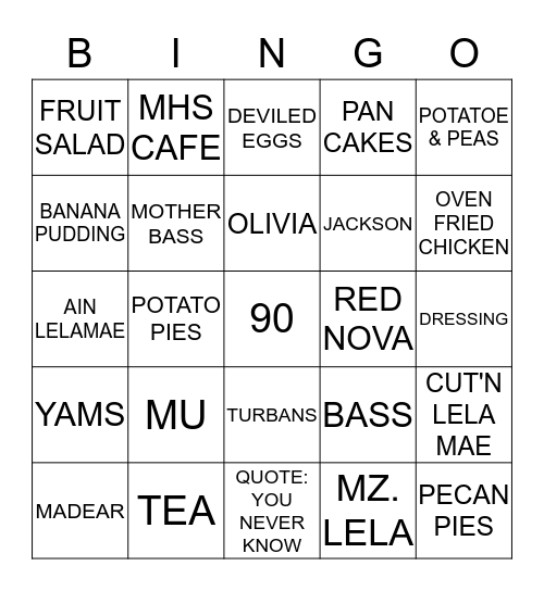 MRS. LELA MAE BASS BIRTHDAY BINGO Card