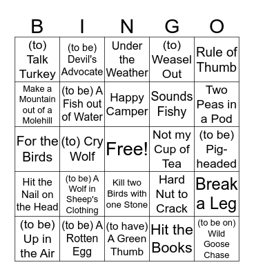 Discover America: American Idioms Bingo Card