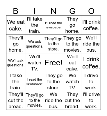 Present or Future Minimal Pairs Bingo Card
