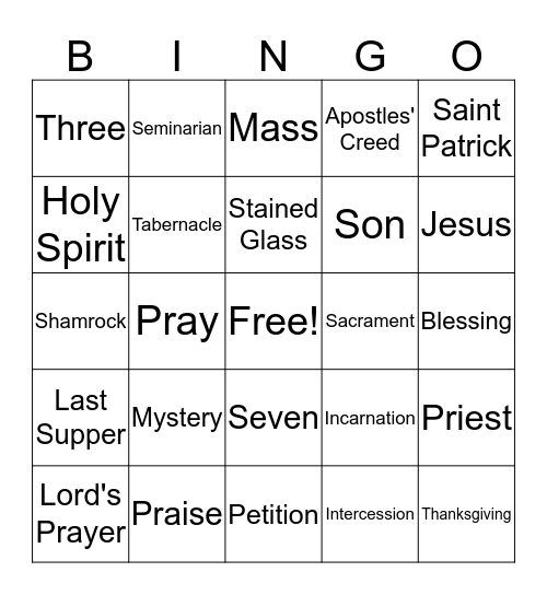 3rd Grade Faith Formation Bingo Card