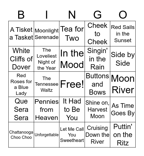 Musical Bingo Card