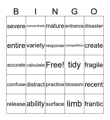 Vocabulary BINGO! Bingo Card