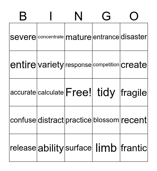 Vocabulary BINGO! Bingo Card