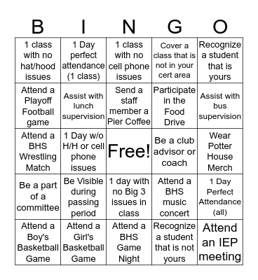 BHS Potter House Bingo Card