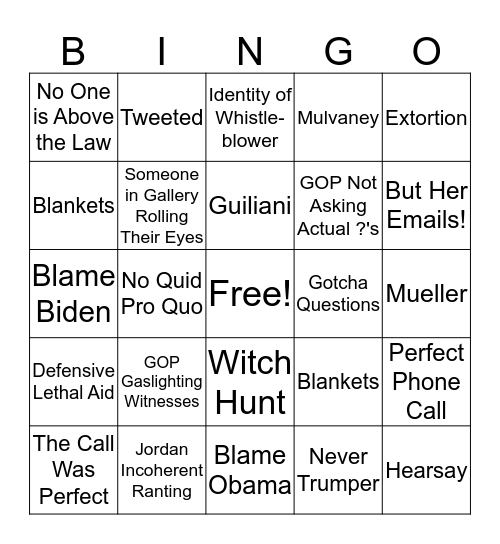 Impeachment Bingo Card