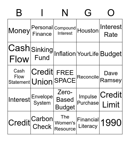 Personal Finance BINGO Card