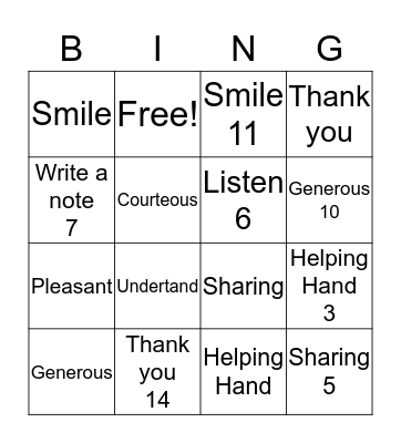 Bingo with Kindness Bingo Card