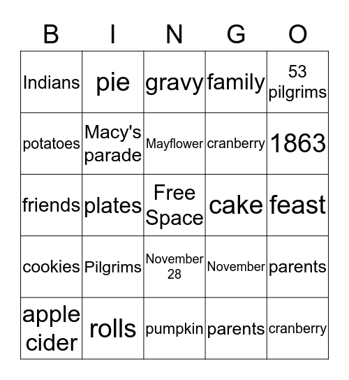 HAPPY THANKSGIVING Bingo Card