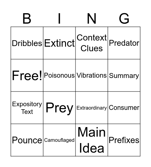 Animal Adaptations Bingo Card