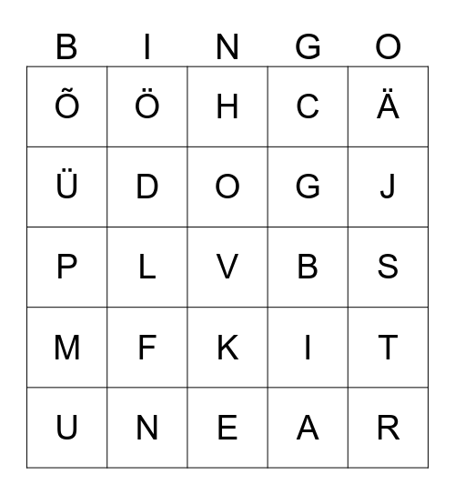 TÄHE BINGO Card