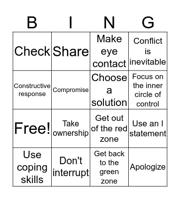 Conflict Resolution Bingo Card