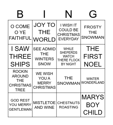 FARTHINGS CHRISTMAS MUSICAL BINGO Card