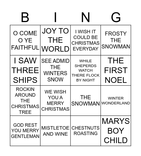 FARTHINGS CHRISTMAS MUSICAL BINGO Card