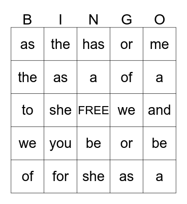 Joshua's Sight Words Bingo Card