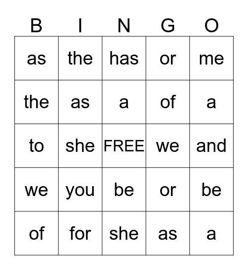 Joshua's Sight Words Bingo Card