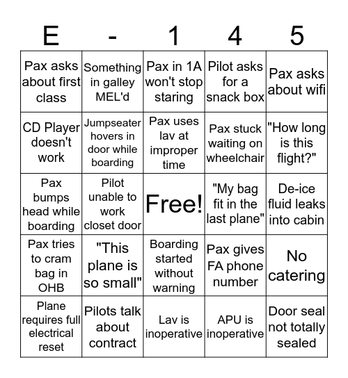 E145 Bingo Card