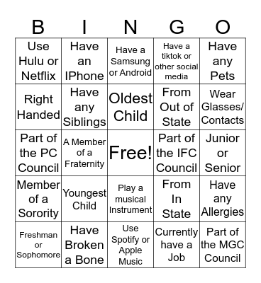 Ice Breaker Bingo Card