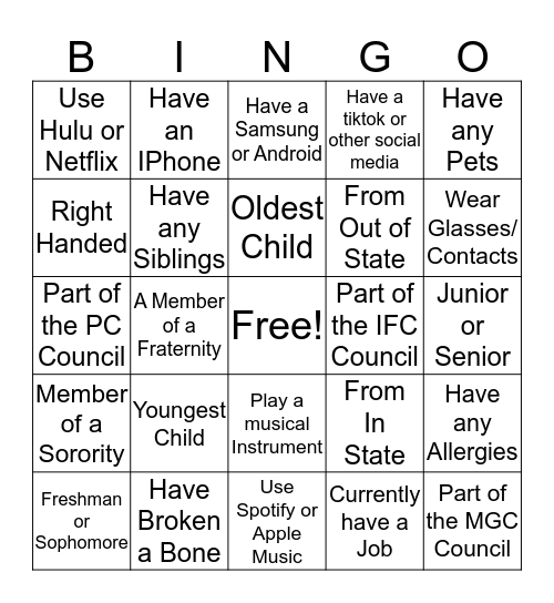 Ice Breaker Bingo Card