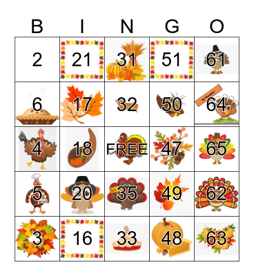 Thanksgiving Bingo Card