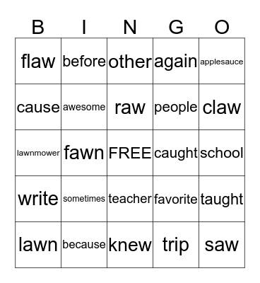 AW / AU Spelling Words Bingo Card