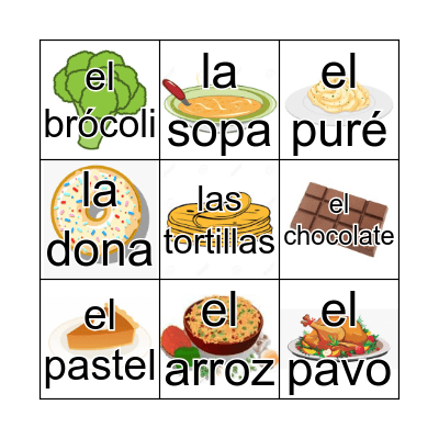 La comida Bingo Card