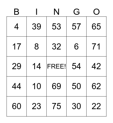 Food Bank BINGO 2014 Bingo Card