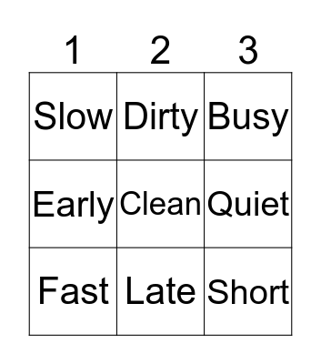 Opposite Vocab Bingo Card