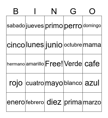 Spanish Bingo Card