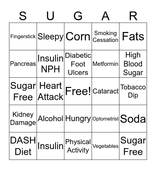 Diabetes Bingo Card