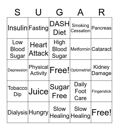 Diabetes Bingo Card