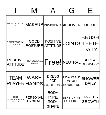 YOUR PROFESSIONAL IMAGE Bingo Card