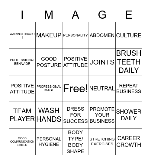 YOUR PROFESSIONAL IMAGE Bingo Card