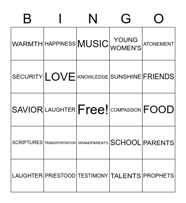 GRATITUDE BINGO Card