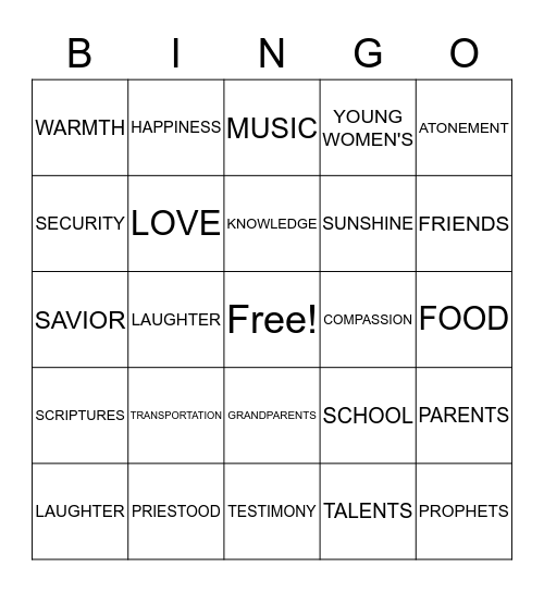 GRATITUDE BINGO Card